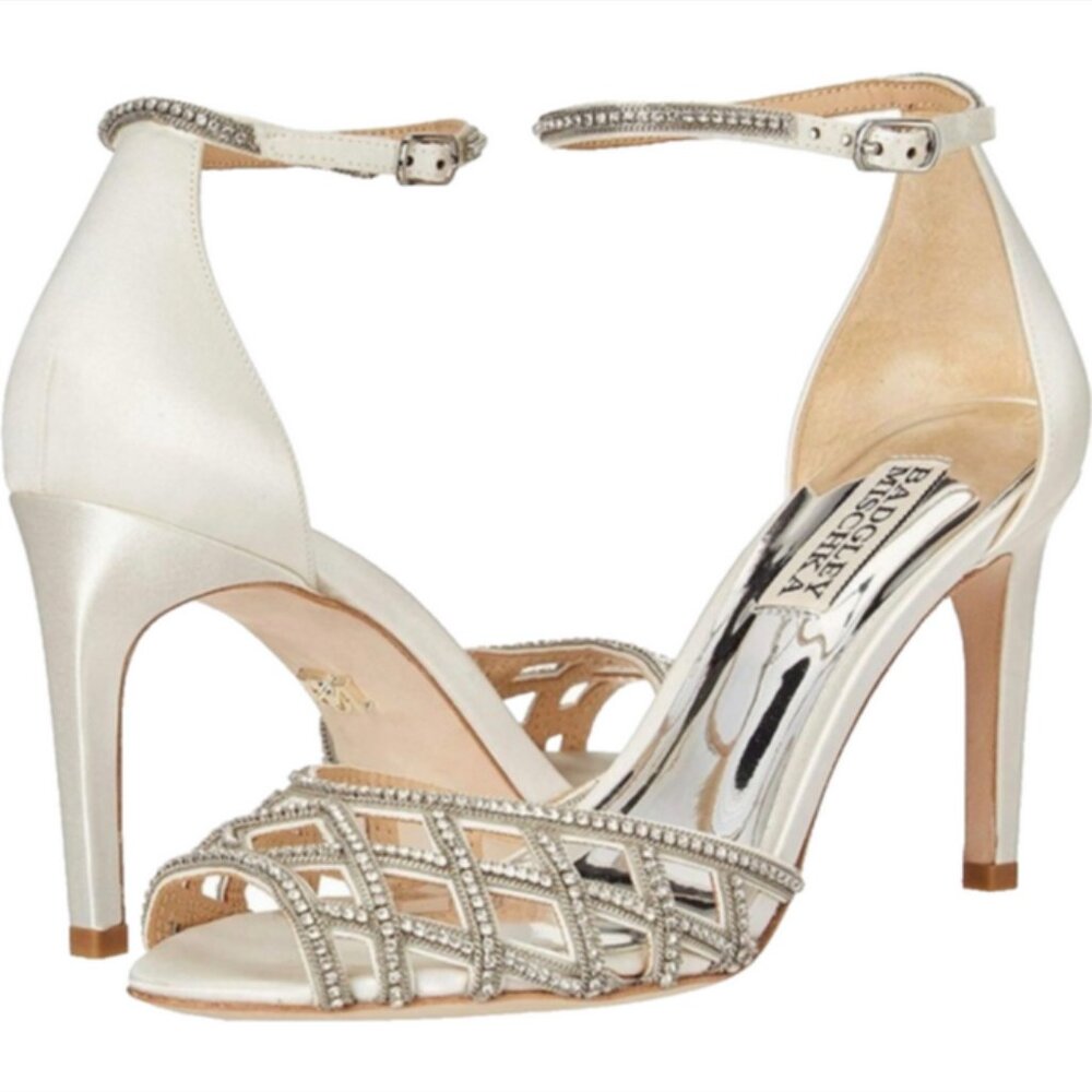 Badgley Mischka Rain Crystal Sandal in Soft White Satin